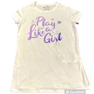 NWOT!!! GIRLS UNDER ARMOUR TEE-SIZE:YOUTH SMALL WHITE, LOOSE FIT!!